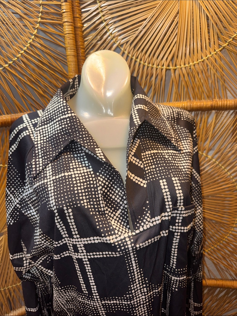 NOS Vintage Black White L Pimp Shirt Funky Polyester Disco